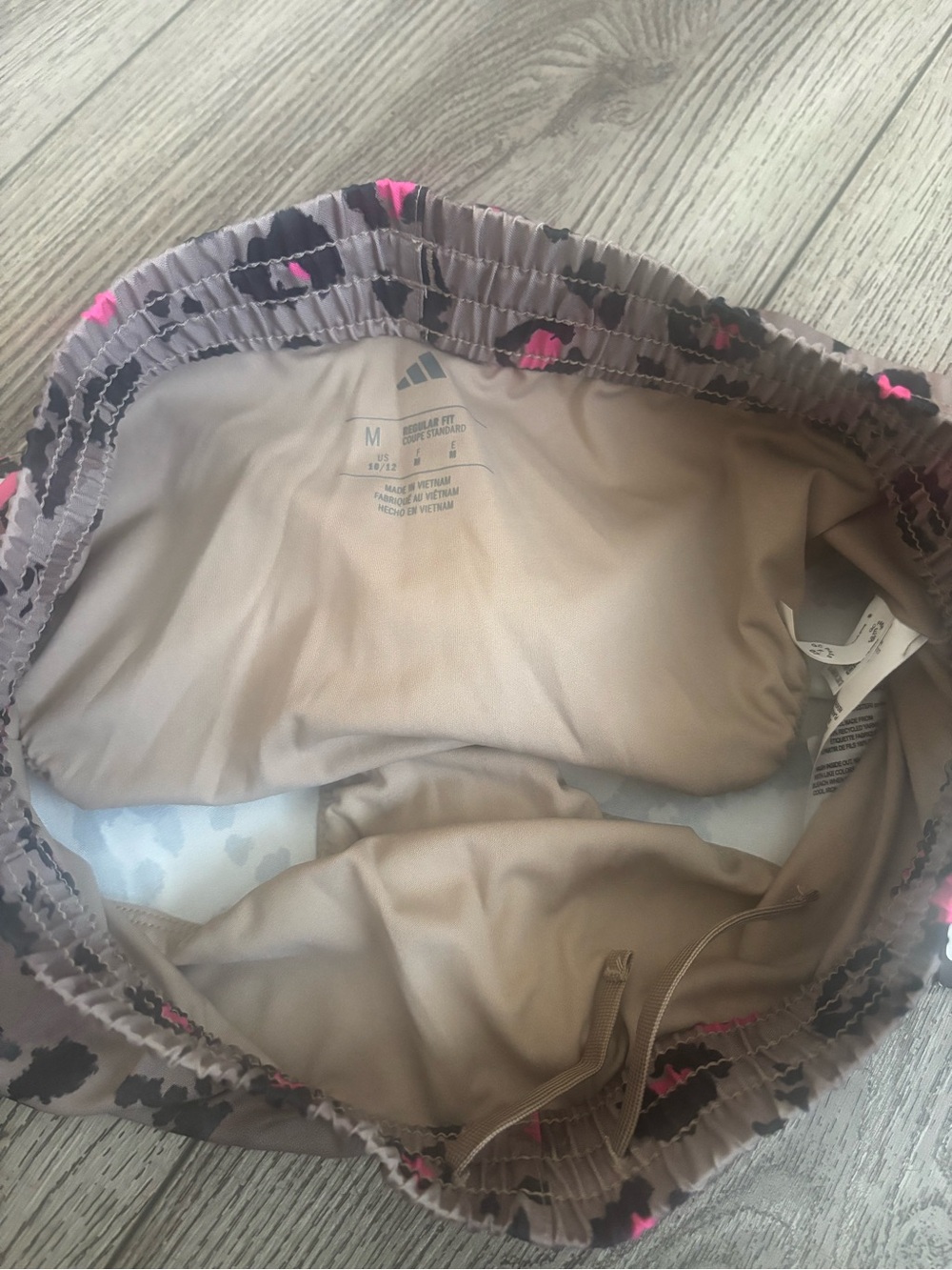 Adidas girls Leopard Print Running Shorts - Taupe with Black & Pink Accents - Picture 3 of 6